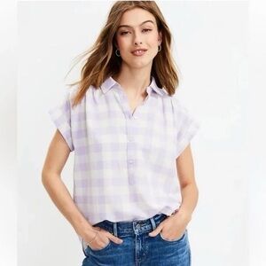 LOFT Lavender and White Plaid Top Gingham
